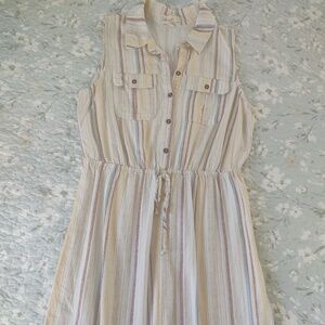 Bebop Women's Dress - Linen Shirt Dress - Striped Dress Size L